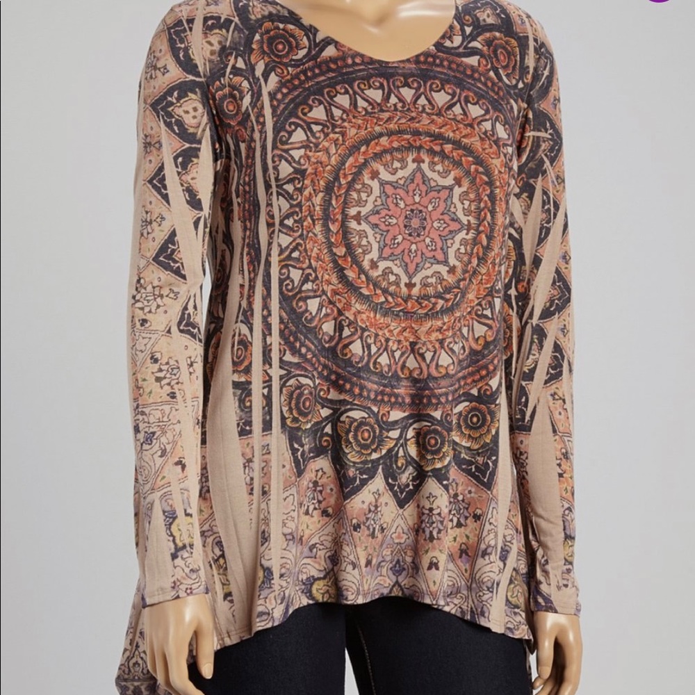 Taupe & Orange Medallion Top